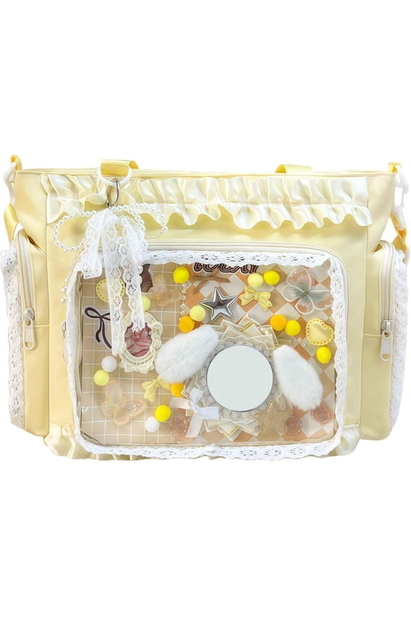 ita crossbody tote bag, pin display with Insert large messenger bag, cute tote bag with zipper ruffle, aesthetic y2k