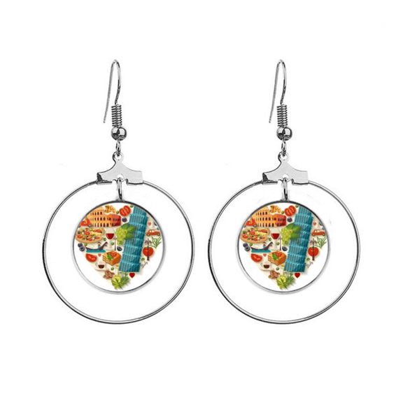 italy heart roman theater earrings dangle hoop jewelry drop circle