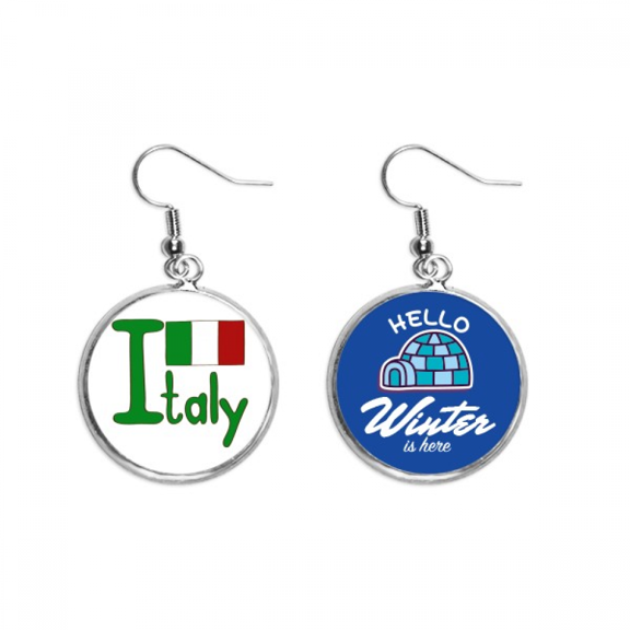 italy national flag green pattern dangle drop winter ice earring jewelry
