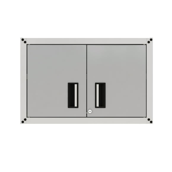 itbe Ready-to-Assemble Floating Garage Storage Cabinet - Wall Mount Garage Cabinet w/Lockable 2 Doors, 44 lbs Shelf Capacity, Removable Shelf, Small Steel Metal Cabinet (White and Grey)