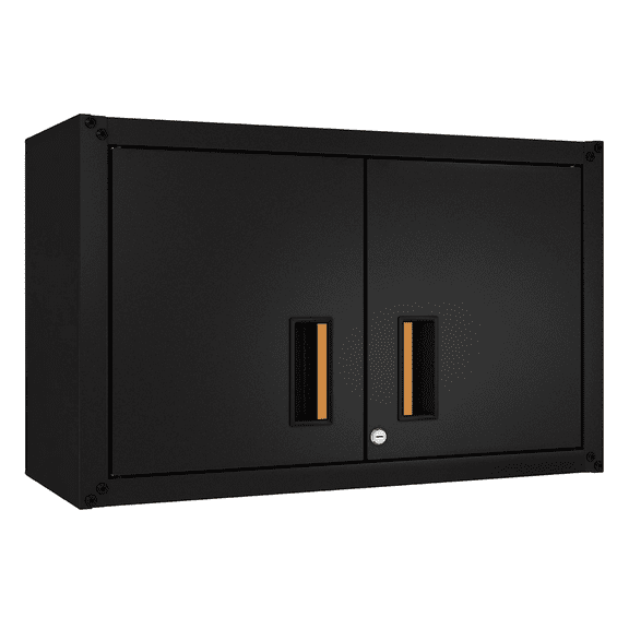 itbe Ready-to-Assemble Floating Garage Storage Cabinet - Wall Mount Garage Cabinet w/Lockable 2 Doors, 44 lbs Shelf Capacity, Removable Shelf, Small Steel Metal Cabinet(Black)