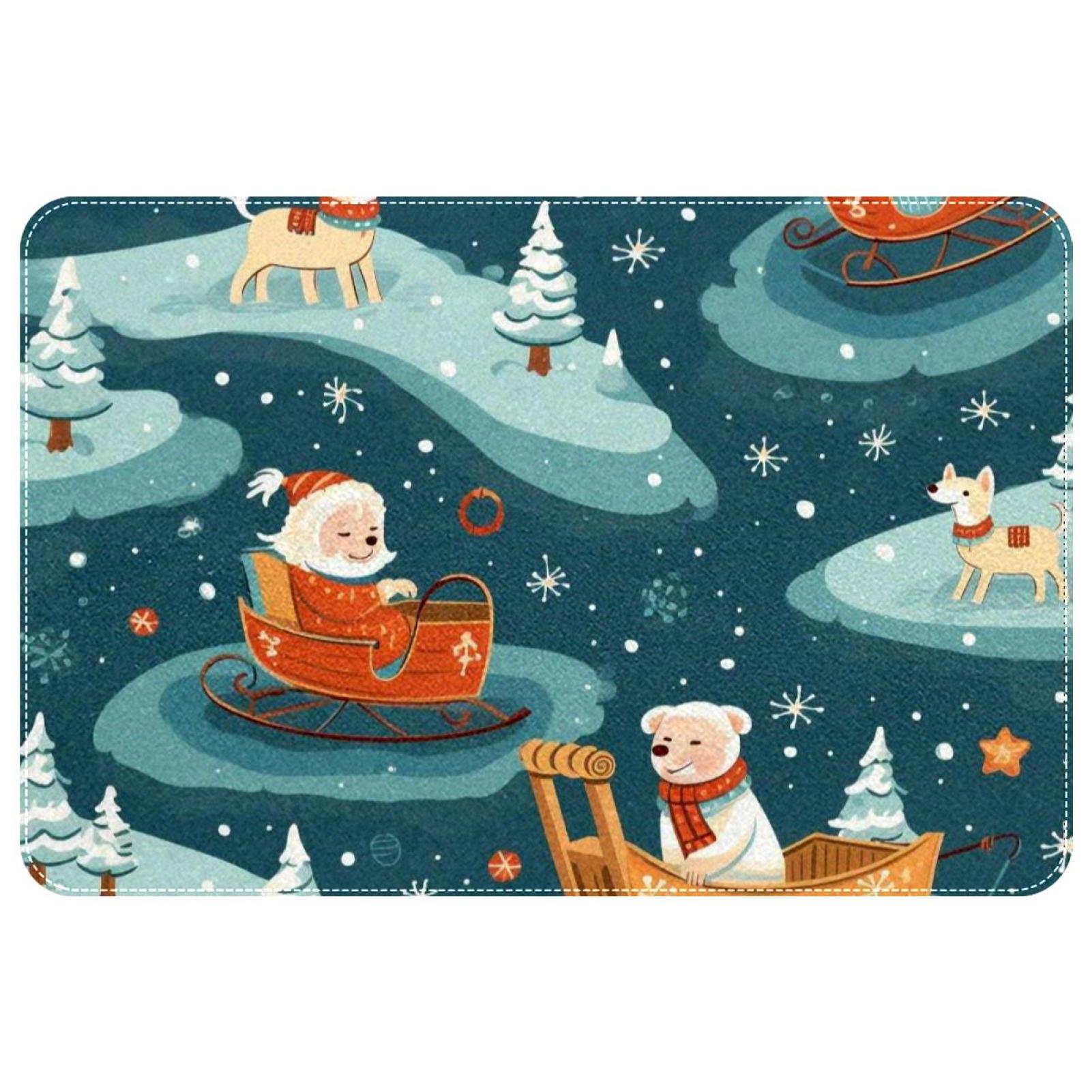itdsatrgt Christmas Santa Sleigh Pattern Indoor Door Mat, NonSlip