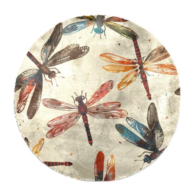 itdsatrgt Color Dragonflies Pattern Round Shaggy Rug Shag Pile Soft