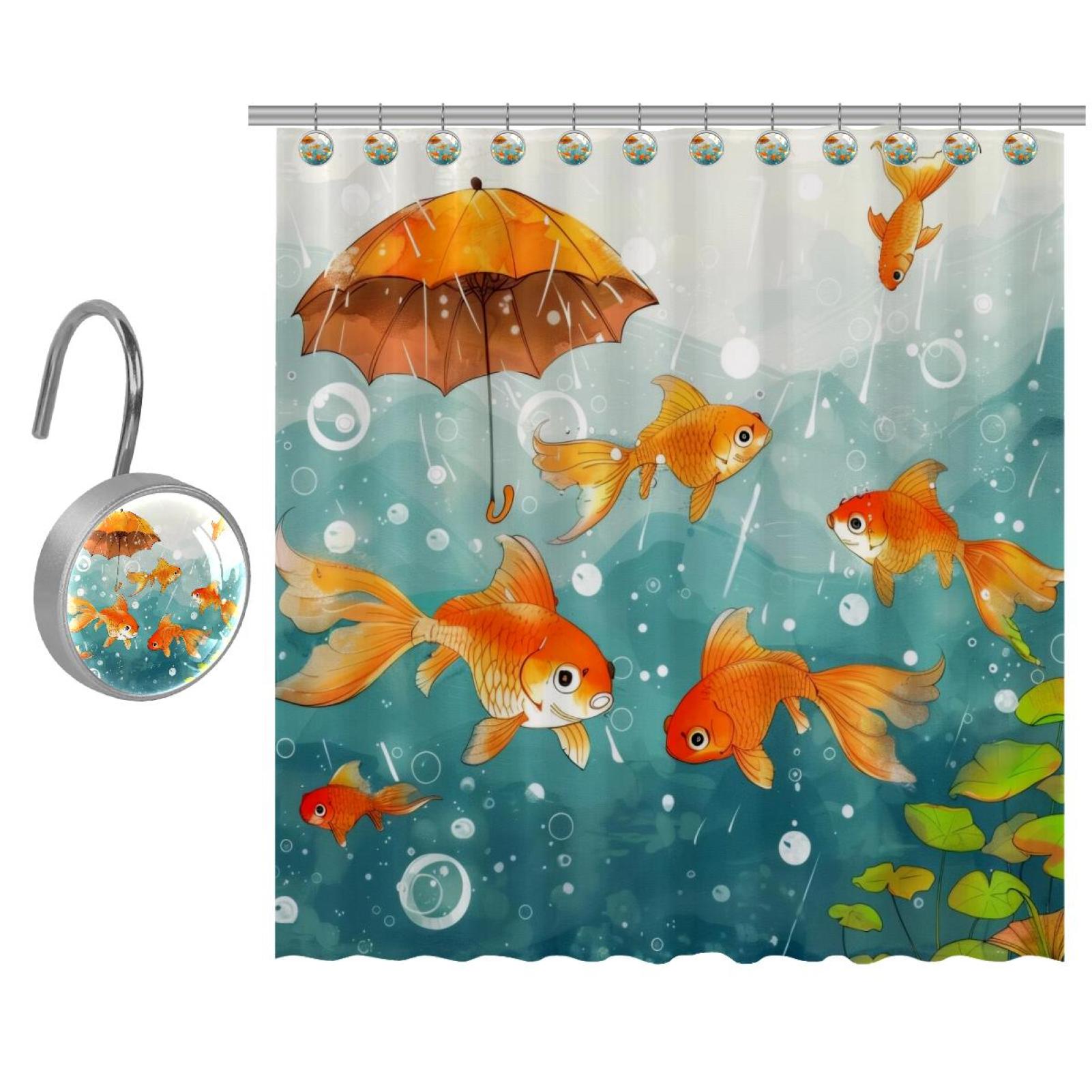 itdsatrgt Cute Goldfish Raining Shower Curtain Set with 10 Shower