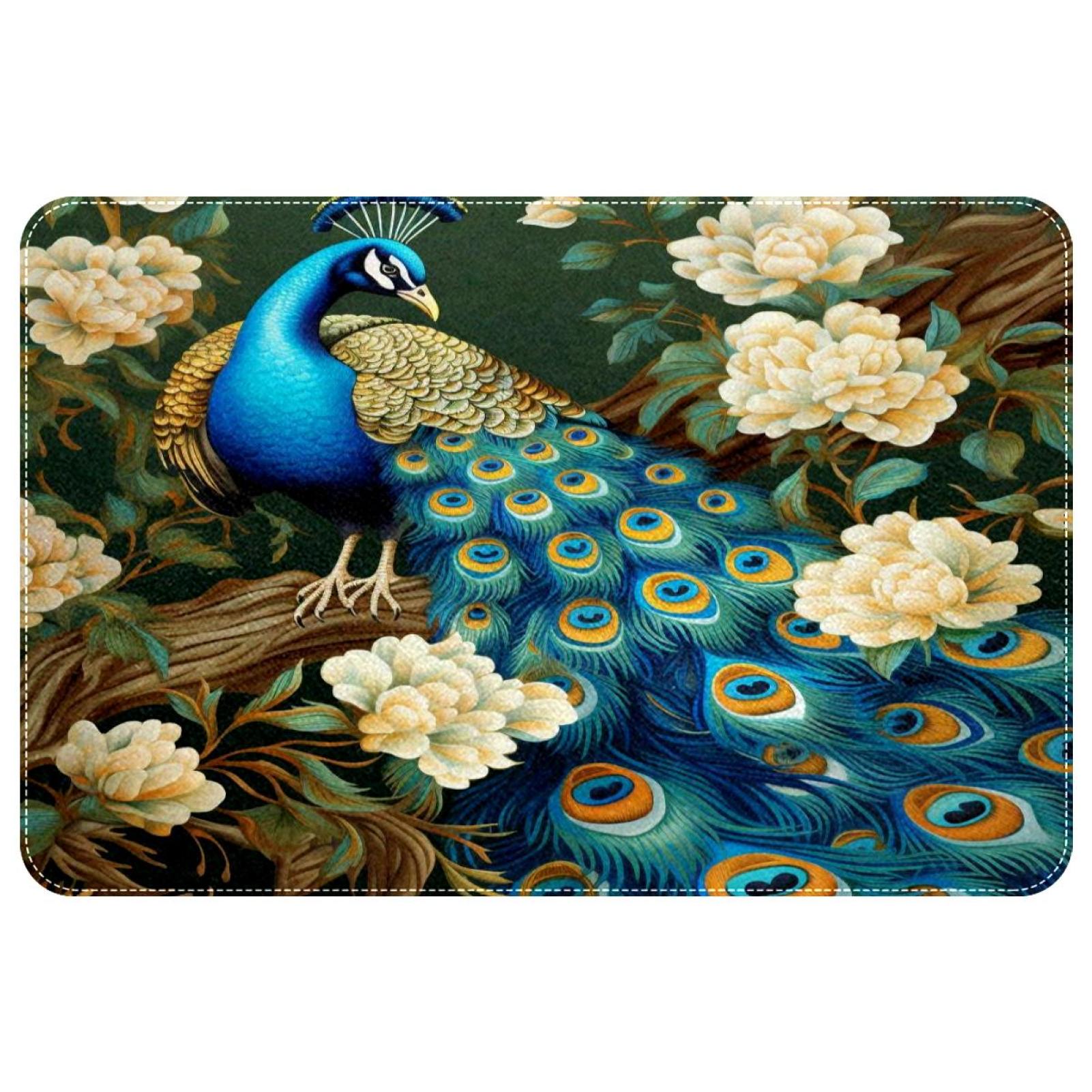 itdsatrgt Doormat Custom Indoor Door Mat, Peacock Flower Print