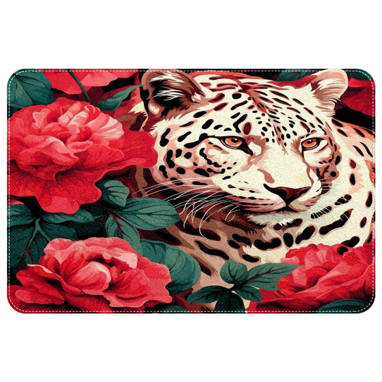 itdsatrgt Leopard Rose Flower Indoor Door Mat, NonSlip Absorbent