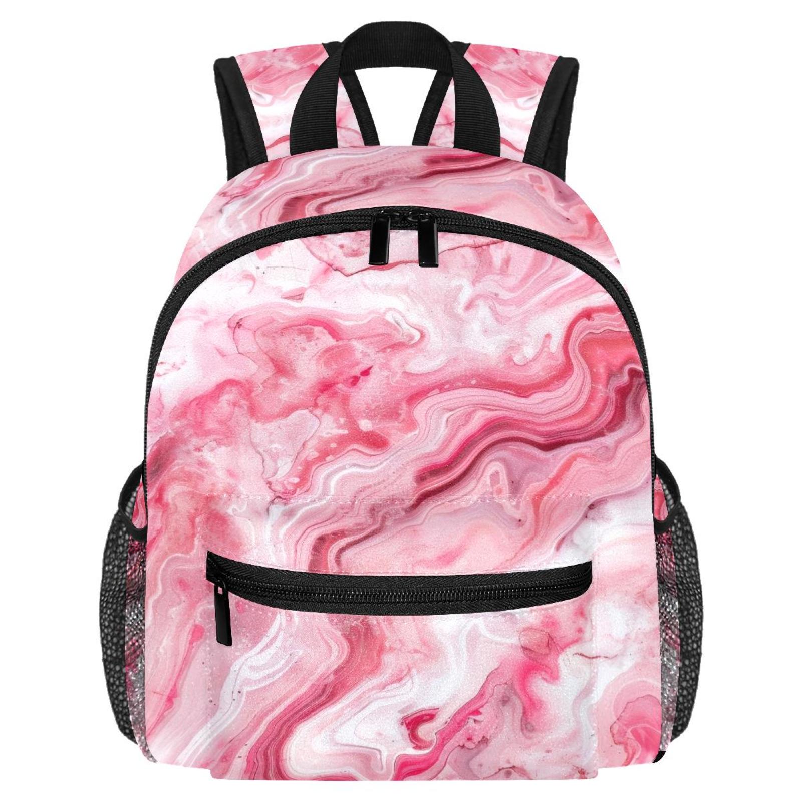 Drawstring Backpack With Waterproof Pocket – Blue Pink Marble Print Gym Bag For Swim & Beach