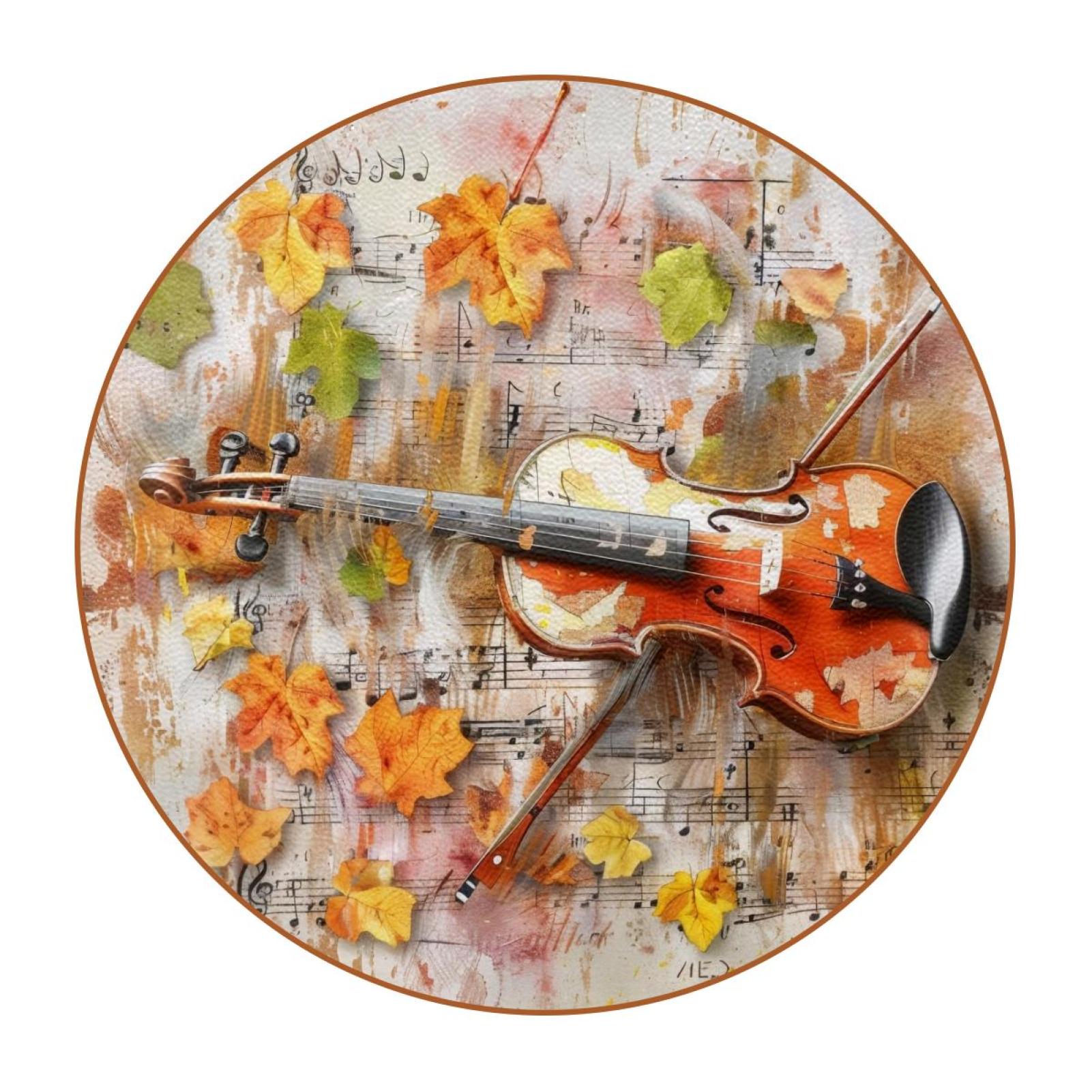 itdsatrgt Round Drinks Coaster Set, Maple Leaves and Violin Music