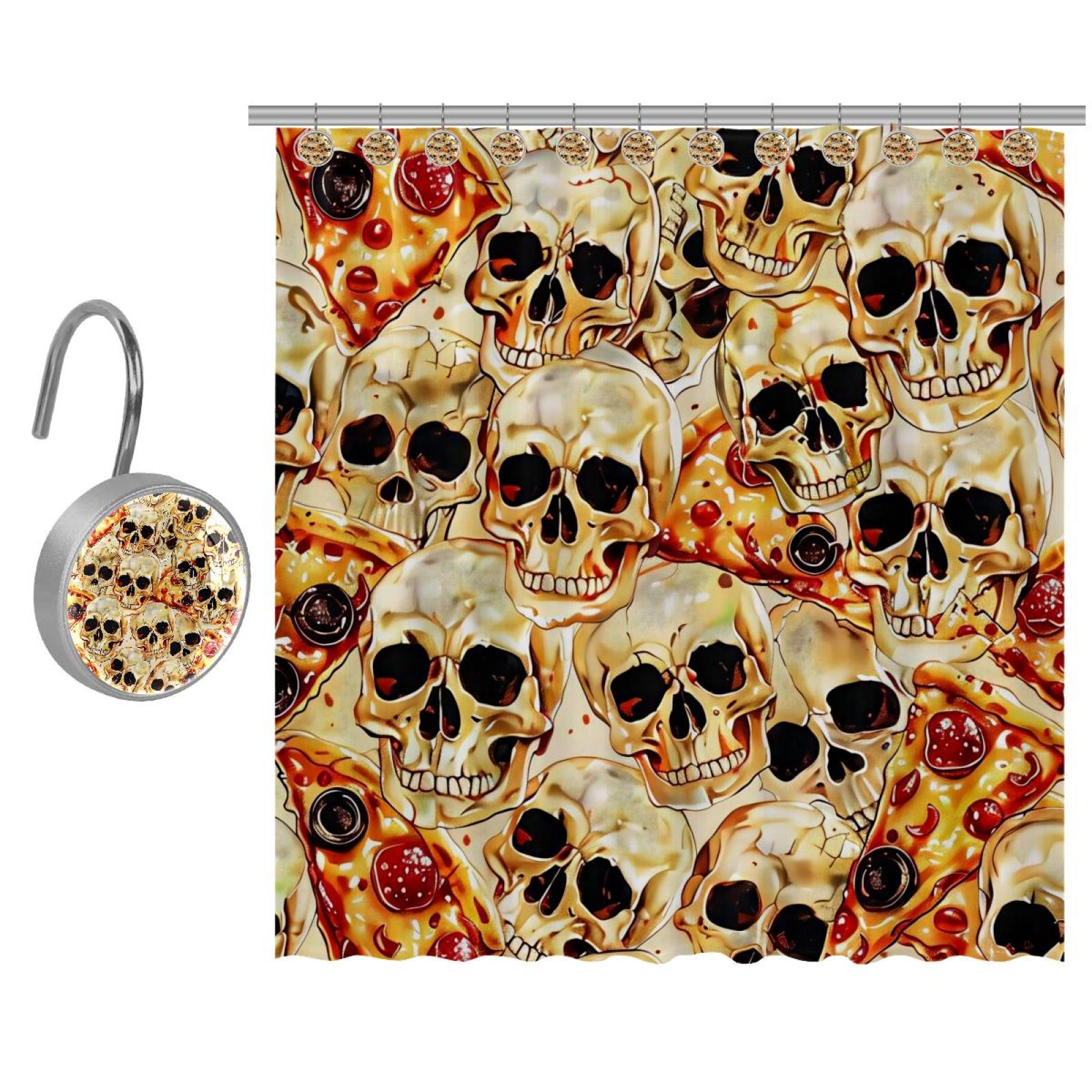 itdsatrgt Shower Curtain, Funny Pizza Skull Pattern Shower Curtain Sets