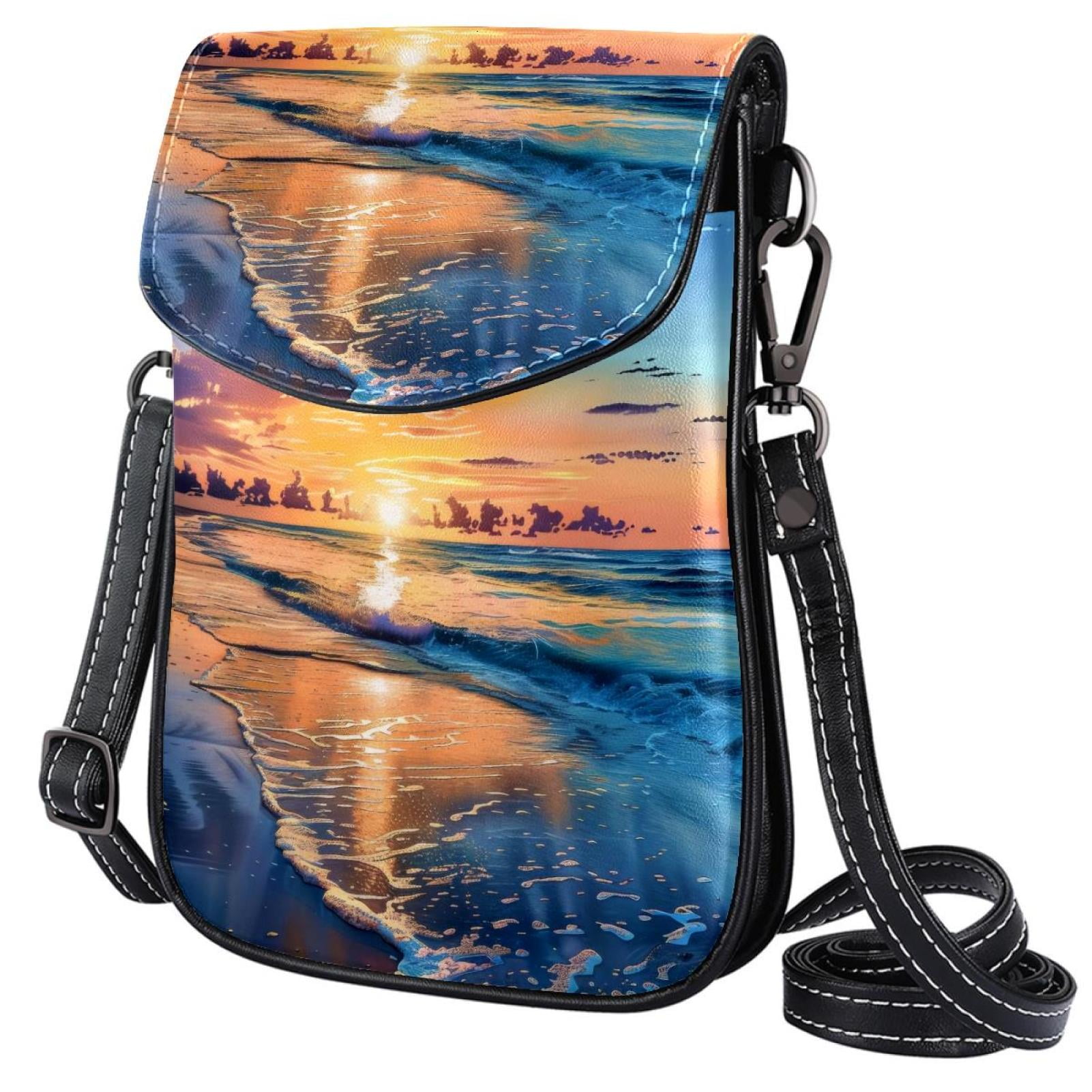 itdsatrgt Summer Beach Sunset Leather Phone Purse, Small Crossbody Bag