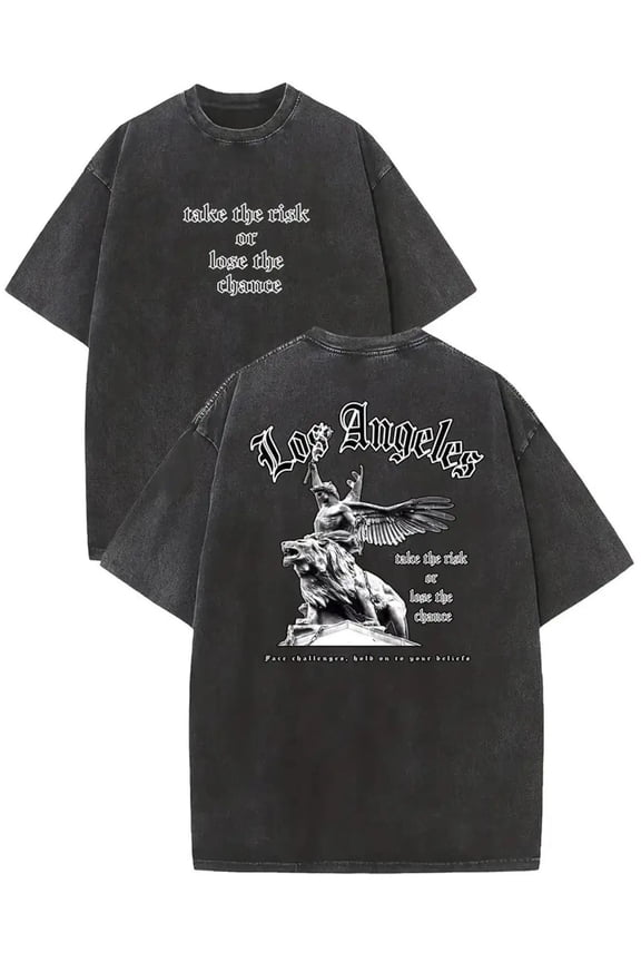 item picture 1pc 230 sided washed los angeles statue graphic tee premium batik vintage style shirt thickness ideal for summer wear holiday gift washed mens tee