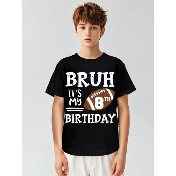 item picture 1pc its my 8th birthday 8 year old football player t shirt kids short sleeve short sleeve crew neck casual crewneck tees outdoor play casual attire
