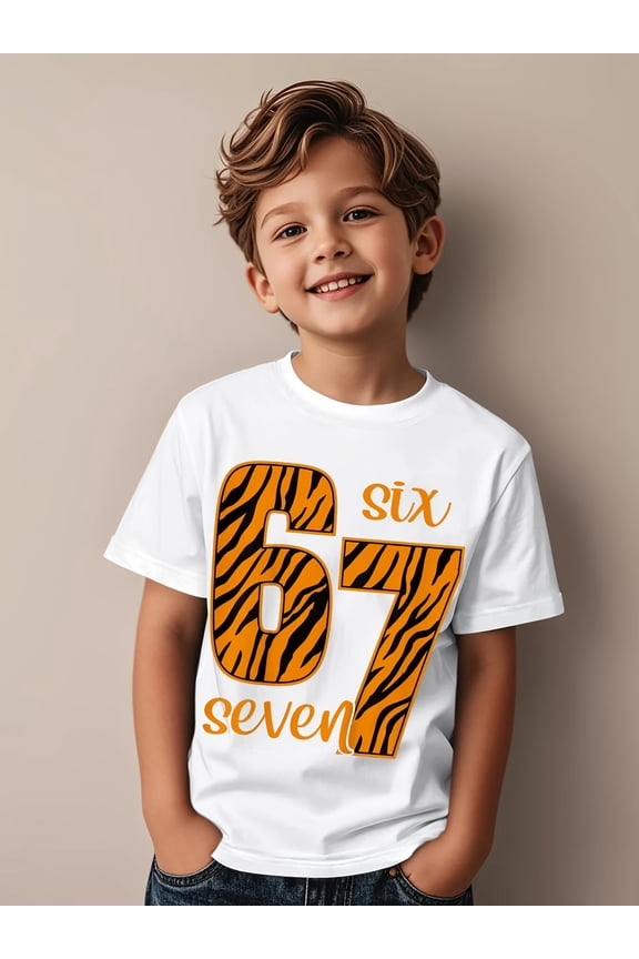 item picture 6 7 humorous 67 meme tiger pattern youths 6 7 stylish graphic t shirt tees for kids