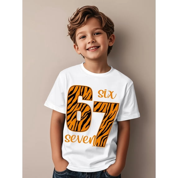 item picture 6 7 humorous 67 meme tiger pattern youths 6 7 stylish graphic t shirt tees for kids