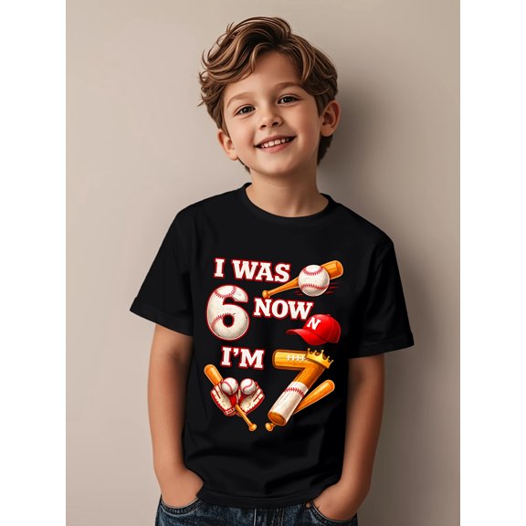 item picture baseball birthday girl i am 6 years old now 7 years old series boys and girls short sleeved t shirt casual wear suitable for birthday gifts daily wear clothing