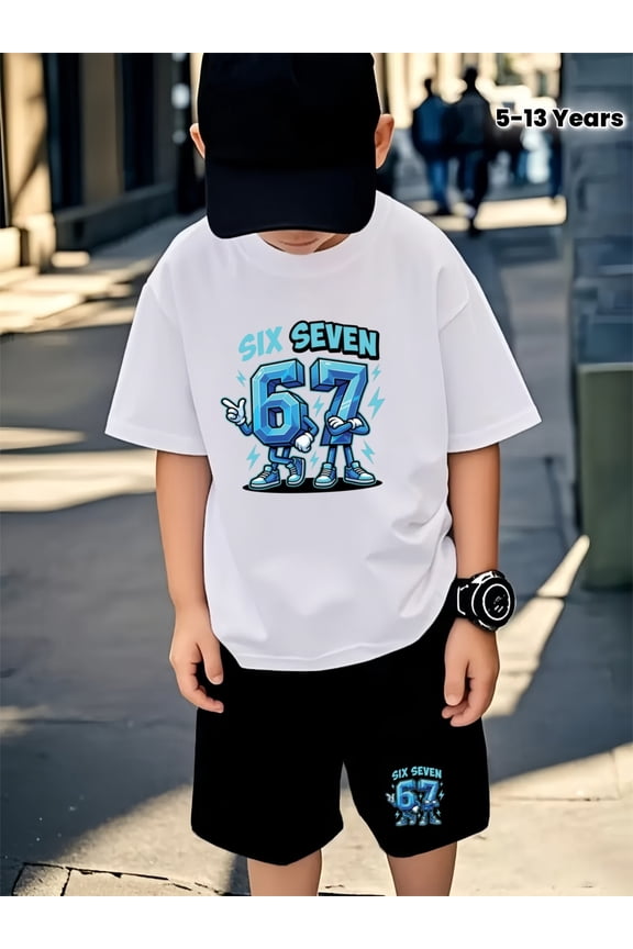 item picture boys outfit short sleeve t shirt and shorts set cool 67 letter summer short sleeve set teenagers stylish casual summer outfit boys everyday casual fashion wear outdoor for teenager