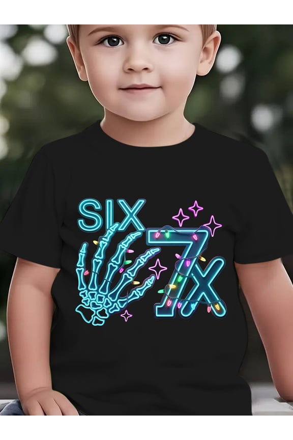 item picture boys six 7 edgy skull hand applique t shirt short sleeve round neck summer top with six 7 logo wear for outdoor style comfortable short sleeve shirt hand washable ny dx7181