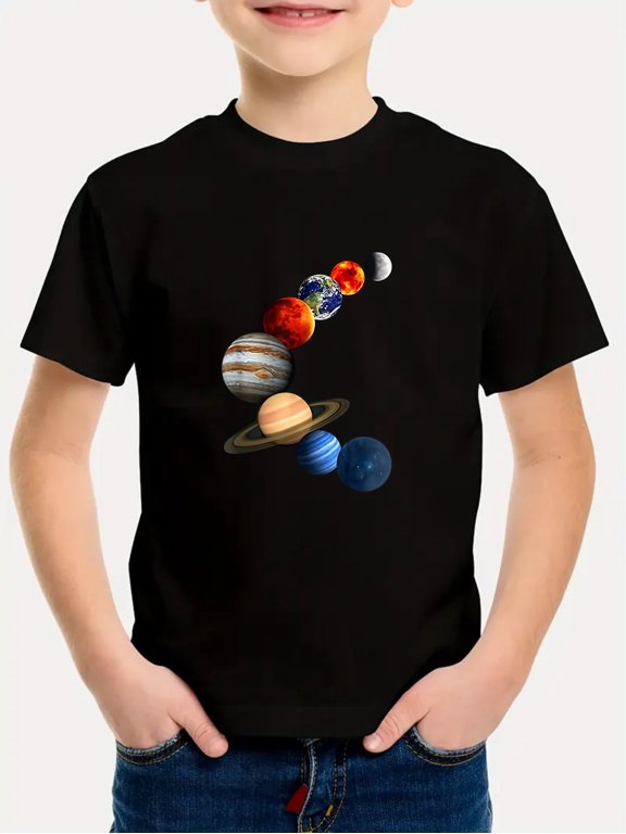 item picture boys solar system t shirt with colorful planets themed kids shirt suitable for boys summer wear events parties comfortable round neck casual tee with solar planets stars