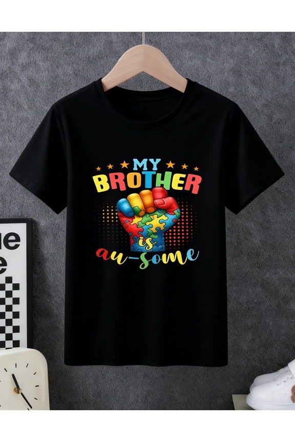 item picture boys t shirt saying my brother is awesome featuring on awareness outdoor beach wear an ideal holiday gift birthday party present birthday gift trendy short sleeve for kids