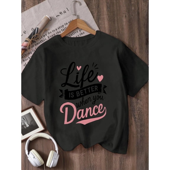 item picture girls suitable when dance t shirt casual short sleeve round neck top with print comfortable summer wear for dance parties everyday outfits dance outfit for girls