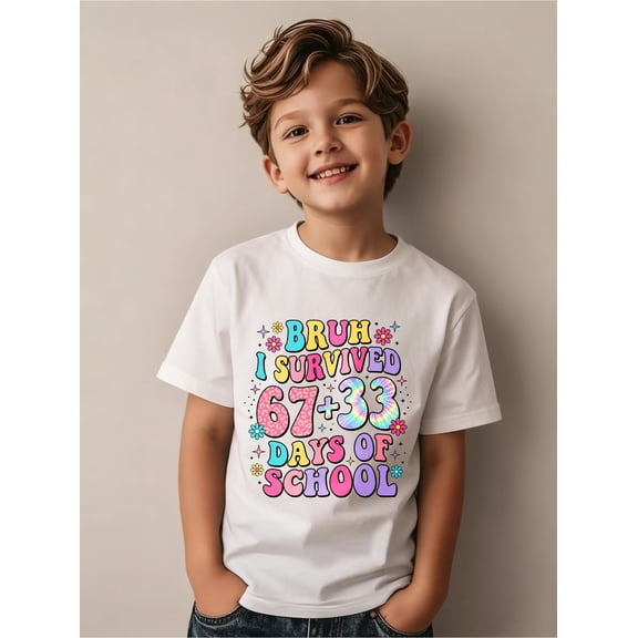 item picture is haowu childrens t shirt white i have and 33 days of with colorful text and suitable for school celebrations and back to