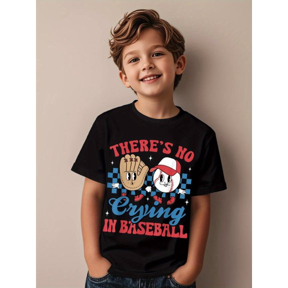 item picture kids baseball themed t shirt with fun no in baseball graphic short sleeve round neck casual summer top for machine washable sportswear for outdoor play