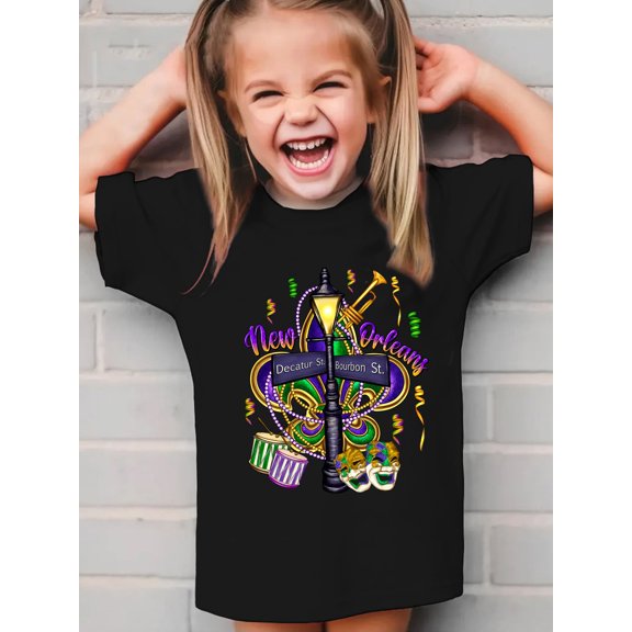 item picture mardi carnival summer fashion girls short sleeve t shirt new orleans carnival element cartoon versatile top ny dx5226