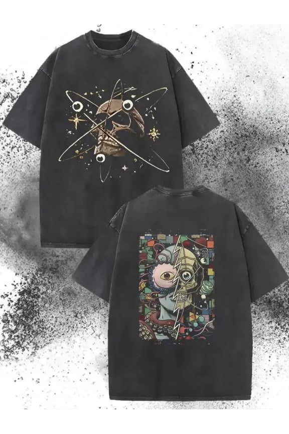 item picture mens vintage washed 100 cotton t shirt with skeleton bar comfortable casual loose fit round neck tee for daily wear themed parties for dark style gift for men