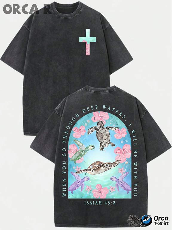 item picture mens vintage washed crewneck t shirt featuring a cross and sea turtle design 43 2 ideal for travel enthusiasts who retro style casual wear in any season