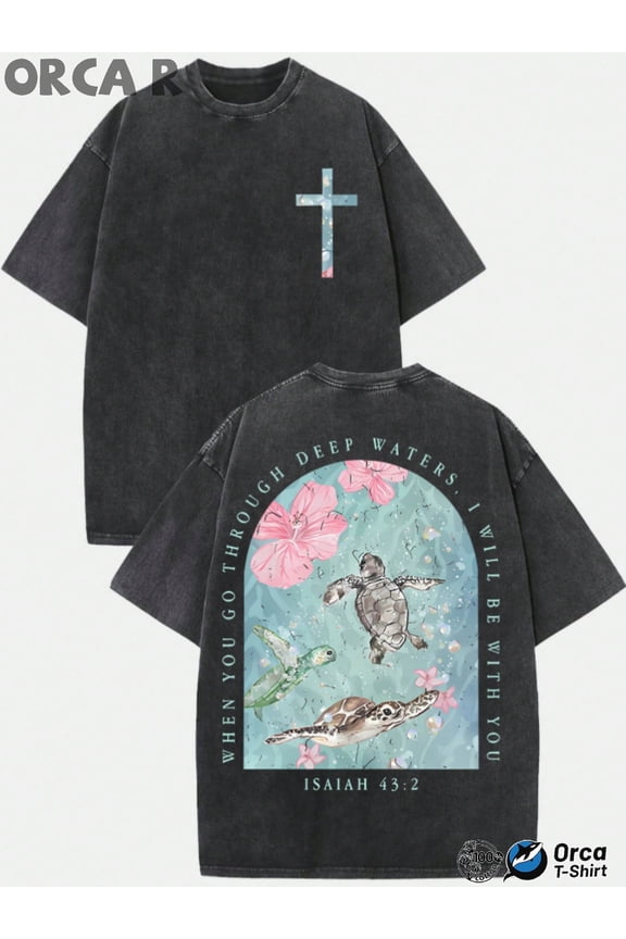 item picture mens vintage washed pure cotton t shirt oversized with sea turtle text loose fit casual shirt machine washable soft daily wear