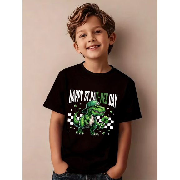 item picture st patricks day summer boys fashion short sleeve t shirt little dinosaur holding a clover element cartoon print outdoor casual top ny dx7812