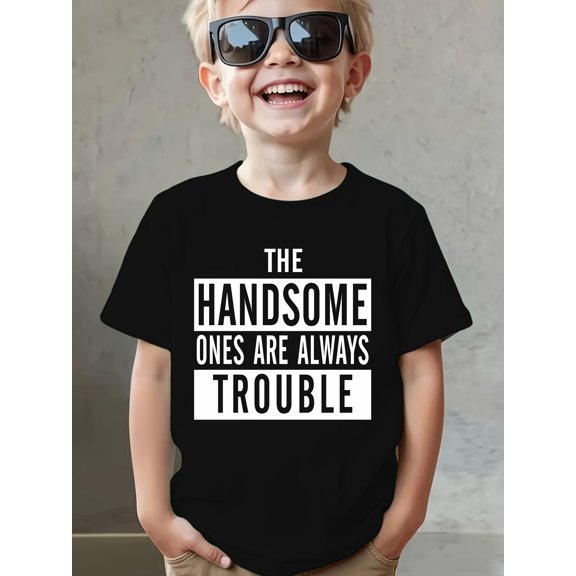 item picture summer fashion boys short sleeve t shirt are trouble letter element top ny dx4817