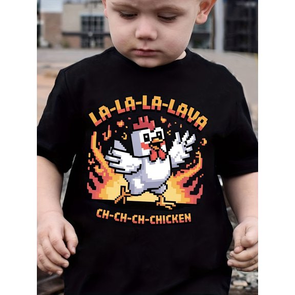 item picture summer fashion boys short sleeve t shirt cartoon elements print outdoor casual top for big boys va ch ch ch chicken ny dx6049