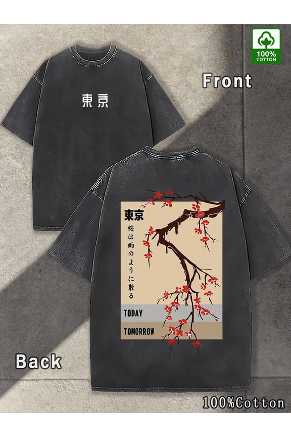 item picture summer street trend mens wash vintage plum letter pattern double sided printing mens vintage batik craft wash washed cotton t shirt