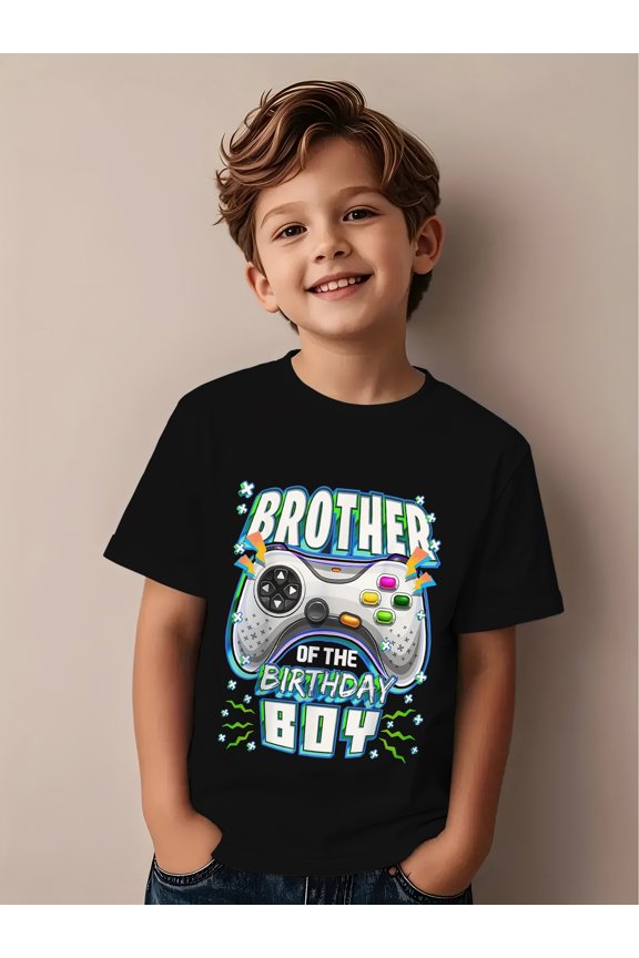 item picture video game birthday party outfit brother t shirt with controller streamers black summer short sleeve round neck durable print for gaming theme parties comfortable casual wear