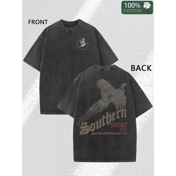 item picture washed t shirt 230g washed cotton double sided printed fun pheasant pattern t shirt suitable for outdoor street gift for and colleagues
