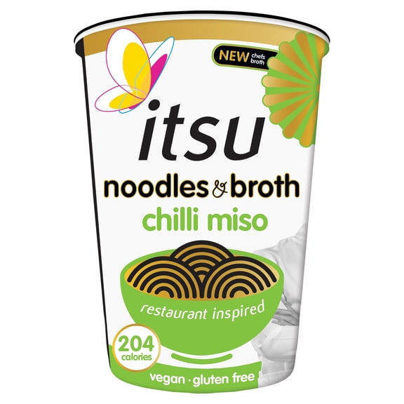 itsu chilli miso instant noodles & broth pot 65g, Imported from Britain