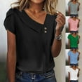 thumbnail image 1 of itsun Summer Savings Clearance 2024! T Shirts for Women, Women Blouse Casual Short Sleeve Elegant Vintage Fashion V-Neck Regular Button Tops White, 1 of 6
