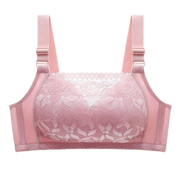 itsun Womens Plus Size Bra, Woman's Large Size Non Steel Ring Lifting Comfortable and Breathable Gathered Underwear Pink