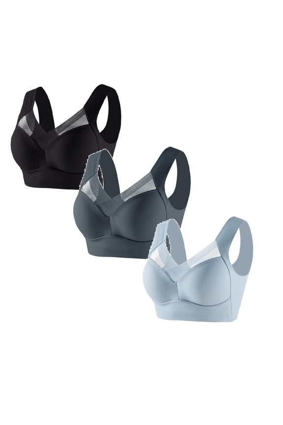3 Pack Wireless Bras for Women Push up Full-Figure Lift Posture Correcting Bras Anti Sagging Seamless Bra for Young to Older women