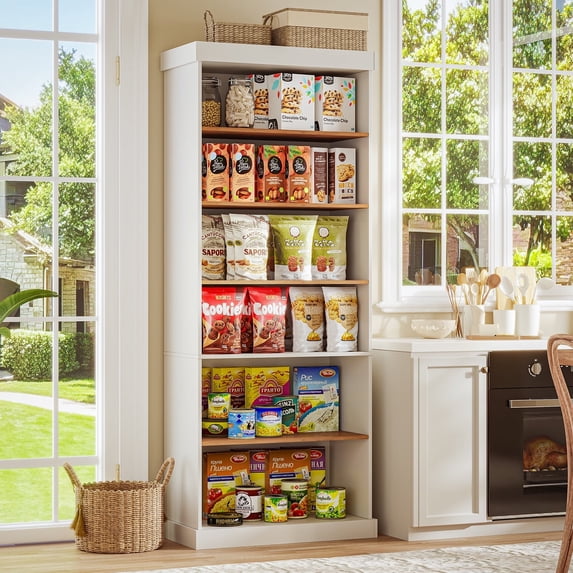 ivaniti Kitchen Pantry 6-Layer Storage Cupboard with Adjustable Shelves,71”Wooden Cabinet for Dining Room,White