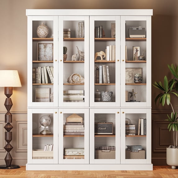 ivaniti Kitchen Pantry Cabinet 6-Layer Storage Cupboard with Adjustable Shelves and Glass Doors,71”Wooden Hutch for Dining Room,White,Set of 2