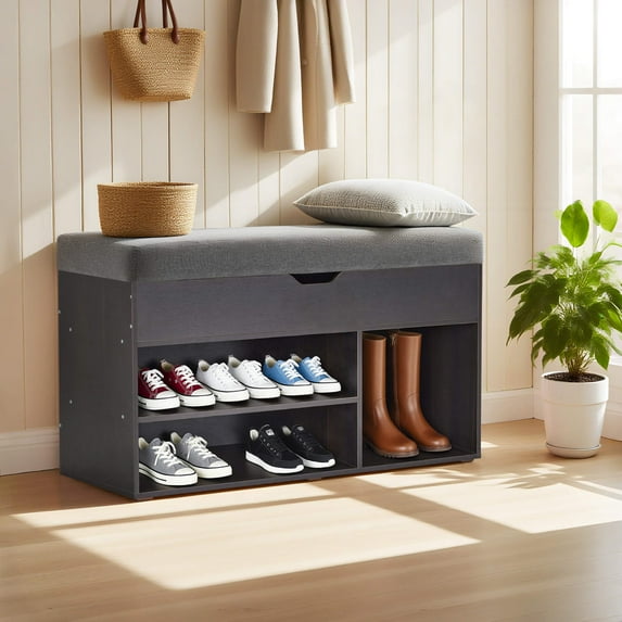 Ivinta Shoe Storage Bench, 2-Tier Entryway Organizer with Hidden Compartment, 37", Dark Brown
