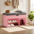 thumbnail image 1 of Ivinta Shoe Storage Bench with 4" Cushion, 2-Tier Entryway Organizer with Hidden Compartment, 37", Pink, 1 of 9