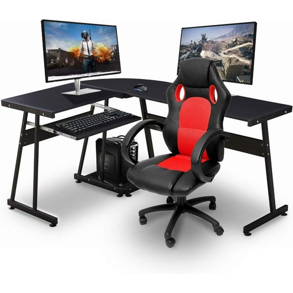 ivinta Black Computer Desk-L Shaped Gaming Desk with Keyboard Tray & CPU Stand, Space-Saving Corner Office Table for Small Spaces, Home Offices & Living Room, 7112 (Table Only)