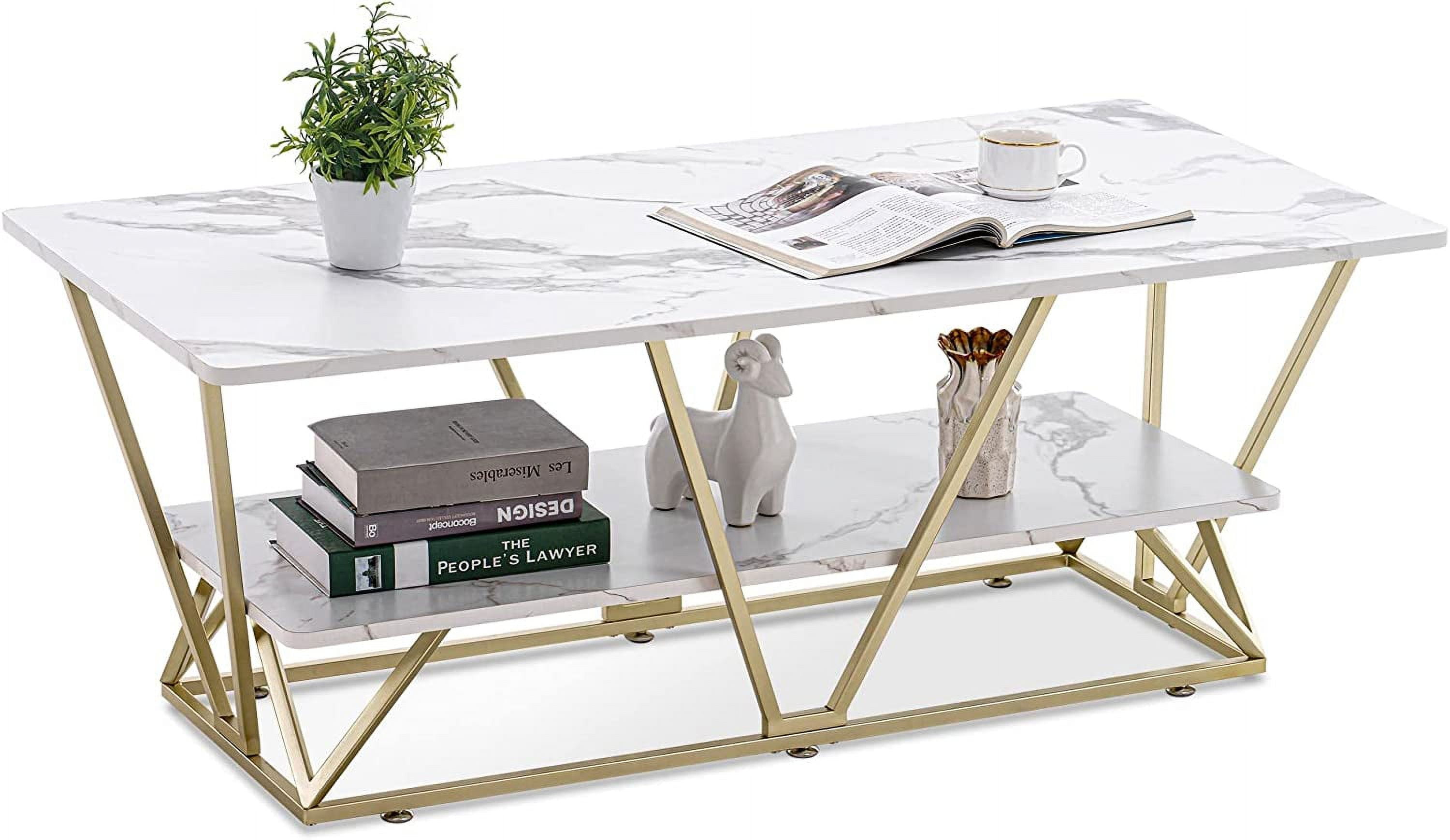 ivinta Coffee Table with Storage, Modern White Center Table for Small ...