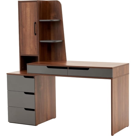 ivinta Computer Desk with Storage Shelves and Drawers, Modern Corner Office Desk for Home Office, Bedroom, Living Room, Classroom 7118 (Walnut Brown)