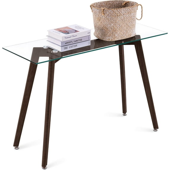 ivinta Glass Console Table Behind Sofa or Couch, 43" Narrow Rectangular Entryway Table with Solid Wood Legs for Living Room Hallway or Entrance TAM-WTBR (Rustic Brown)