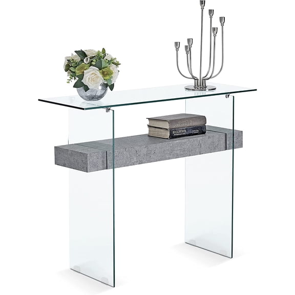 ivinta Glass Console Table with Storage, 39.4" Modern Faux Marble Entryway Table for Living Room, Foyer, Hallway, Bedroom 5101 (Gray)
