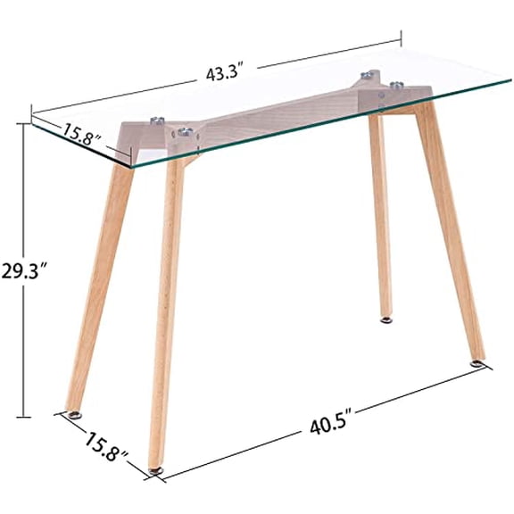 ivinta Glass Office Desk, 43 inch Rectangular Computer Desk with Solid Wood Legs for Gaming, Writing and Study, Modern Vanity Table for Living Room, Home Office, Dining Room, TAM-WT